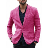 Men's Stylish Casual Linen Blazer Jacket One Button Lightweight Groomsmen Tuxedo Jacket For Beach Wedding Business Wear