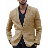 Men's Stylish Casual Linen Blazer Jacket One Button Lightweight Groomsmen Tuxedo Jacket For Beach Wedding Business Wear
