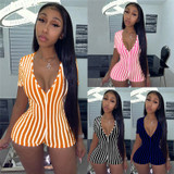 2020 Sexy Women Deep V-neck Bodycon Jumpsuit Romper Sleepwear Short Sleeve Striped Summer Jumpsuit Short Romper Bodysuit Leotard 2020 Sexy Women Deep V-neck Bodycon Jumpsuit Romper Sleepwear Short Sleeve Striped Summer Jumpsuit Short Romper Bodysuit Leotard
