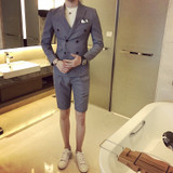Summer khaki Men Suit With Short Pants Double Breasted Slim Fit blue Male Blazer Party Wear black Men wedding suit Tuxedo