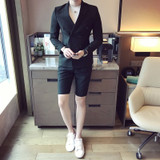 Summer khaki Men Suit With Short Pants Double Breasted Slim Fit blue Male Blazer Party Wear black Men wedding suit Tuxedo