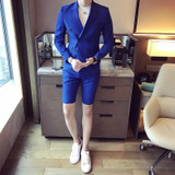 Summer khaki Men Suit With Short Pants Double Breasted Slim Fit blue Male Blazer Party Wear black Men wedding suit Tuxedo