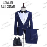 2020 Men Black Double Breasted Wedding Groom Suit With Pants Tuxedo For Men Wedding Suits Prom Best Man Suit (Jacket+Pants+Bow)