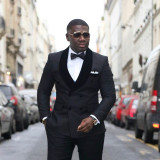 2020 Men Black Double Breasted Wedding Groom Suit With Pants Tuxedo For Men Wedding Suits Prom Best Man Suit (Jacket+Pants+Bow)