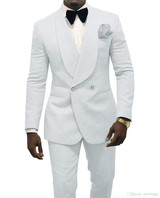 2020 Men Black Double Breasted Wedding Groom Suit With Pants Tuxedo For Men Wedding Suits Prom Best Man Suit (Jacket+Pants+Bow)