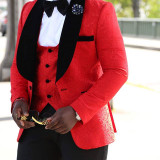 2020 Peaked Lapel Slim Fit Black Gold Jacquard Smoking Tuxedo Groom Dinner Party Suit Men 3 Piece Wedding Dress Best Man Suit
