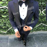 2020 Peaked Lapel Slim Fit Black Gold Jacquard Smoking Tuxedo Groom Dinner Party Suit Men 3 Piece Wedding Dress Best Man Suit