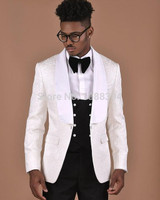 2020 Peaked Lapel Slim Fit Black Gold Jacquard Smoking Tuxedo Groom Dinner Party Suit Men 3 Piece Wedding Dress Best Man Suit