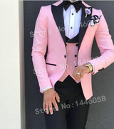 2020 Peaked Lapel Slim Fit Black Gold Jacquard Smoking Tuxedo Groom Dinner Party Suit Men 3 Piece Wedding Dress Best Man Suit