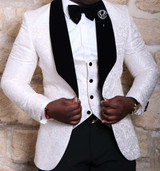 2020 Peaked Lapel Slim Fit Black Gold Jacquard Smoking Tuxedo Groom Dinner Party Suit Men 3 Piece Wedding Dress Best Man Suit