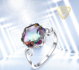 JewPalace 4ct Genuine Rainbow Mystic Topaz Ring 925 Sterling Silver Rings for Women Engagement Ring Silver 925 Gemstones Jewelry