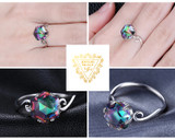 JewPalace 4ct Genuine Rainbow Mystic Topaz Ring 925 Sterling Silver Rings for Women Engagement Ring Silver 925 Gemstones Jewelry