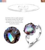 JewPalace 4ct Genuine Rainbow Mystic Topaz Ring 925 Sterling Silver Rings for Women Engagement Ring Silver 925 Gemstones Jewelry