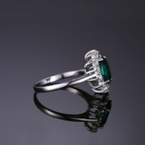 JewPalace Princess Diana Simulated Emerald Ring 925 Sterling Silver Rings for Women Engagement Ring Silver 925 Gemstones Jewelry