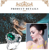 JewPalace Princess Diana Simulated Emerald Ring 925 Sterling Silver Rings for Women Engagement Ring Silver 925 Gemstones Jewelry
