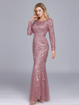 Plus Size Evening Dresses Mermaid O Neck Full Sleeve Lace Appliques Tulle Long Party Gown Robe Soiree Sexy Formal Dress vestido