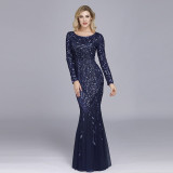 Plus Size Evening Dresses Mermaid O Neck Full Sleeve Lace Appliques Tulle Long Party Gown Robe Soiree Sexy Formal Dress vestido
