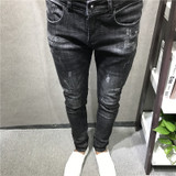 Men Vintage Streetwear Hip Hop Ripped Biker Jeans Destroyed Frayed Men Motorcycle Joggers Skinny Denim Pants Men Fashion Jeans