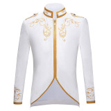 PYJTRL British Style Palace Prince Fashion Black Velvet Gold Embroidery Blazer Wedding Groom Slim Fit Suit Jacket Singers Coat