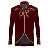 PYJTRL British Style Palace Prince Fashion Black Velvet Gold Embroidery Blazer Wedding Groom Slim Fit Suit Jacket Singers Coat