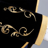 PYJTRL British Style Palace Prince Fashion Black Velvet Gold Embroidery Blazer Wedding Groom Slim Fit Suit Jacket Singers Coat