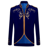 PYJTRL British Style Palace Prince Fashion Black Velvet Gold Embroidery Blazer Wedding Groom Slim Fit Suit Jacket Singers Coat