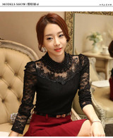 Dingaozlz elegant long sleeve bodysuit beaded Women lace blouse shirts crochet tops blusas Mesh Chiffon blouse female clothing