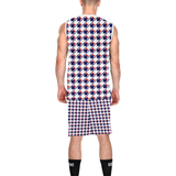 Red White Blue Houndstooth All Over Print Basketball Uniform