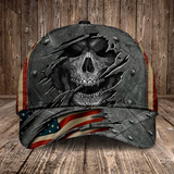 Dried Skull Torn American Flag Grey Cap