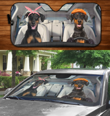 Couple Dobermans Driving 3D Print Car Windshield Auto Sunshade