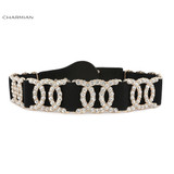 Charmian Deluxe Rhinestone Elastic Waist Cincher Belt with Golden Alloy Buckle Waist Belt