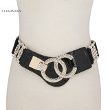 Charmian Deluxe Rhinestone Elastic Waist Cincher Belt with Golden Alloy Buckle Waist Belt