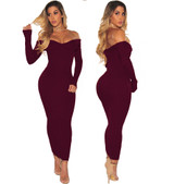 Strapless Dress Women Sexy Off Shoulder Long Sleeve Bodycon