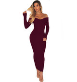 Strapless Dress Women Sexy Off Shoulder Long Sleeve Bodycon