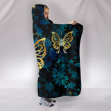 Butterflies in Blue Damask Hooded Blanket
