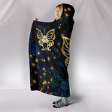 Butterflies in Blue Damask Hooded Blanket