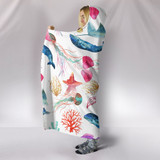 Watercolor Ocean Hooded Blanket with Whales and Fish