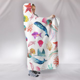 Watercolor Ocean Hooded Blanket with Whales and Fish
