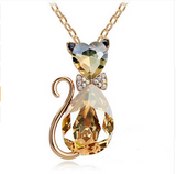 Gold Plated Rhinestone Crystal Cat Necklaces