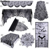 Halloween Black Lace Spiderweb Props Fireplace Mantle Scarf Table Cloth Cover Horror Party Decoration
