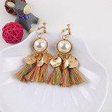 Faux Pearl Tassel Clip On Earrings