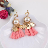 Faux Pearl Tassel Clip On Earrings