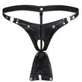 Faux Leather Buckled Bulge Pouch G-string