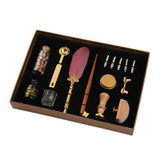 2020 New Retro Calligraphy Quill Feather Dip Pen with Nibs Wax Seal Stamp Holder Gift Box