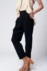 Black Wide Leg Trousers With Waist Detail