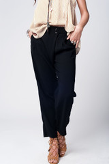 Black Wide Leg Trousers With Waist Detail