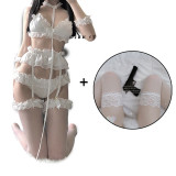 Sexy Costumes Lolita Women Erotic Lingerie Set Cute Ruffles Lace Ladies Kawaii Babydoll Soft Girl Pajamas Cosplay Outfit 3 Color