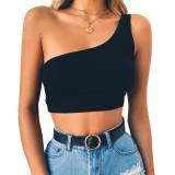 Women One Shoulder Crop Top Slanting Shoulder Navel Sleeveless Camis Vest Summer Beach Vest Sexy Short Camisole For Women 2020