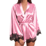 Women Satin Robes Mini Dress Sleepwear Lace Lingerie Bathrobe Ladies Sexy Robe Nightwear Robe Nightdress dressing gown 2020 New