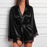 Women Satin Robes Mini Dress Sleepwear Lace Lingerie Bathrobe Ladies Sexy Robe Nightwear Robe Nightdress dressing gown 2020 New